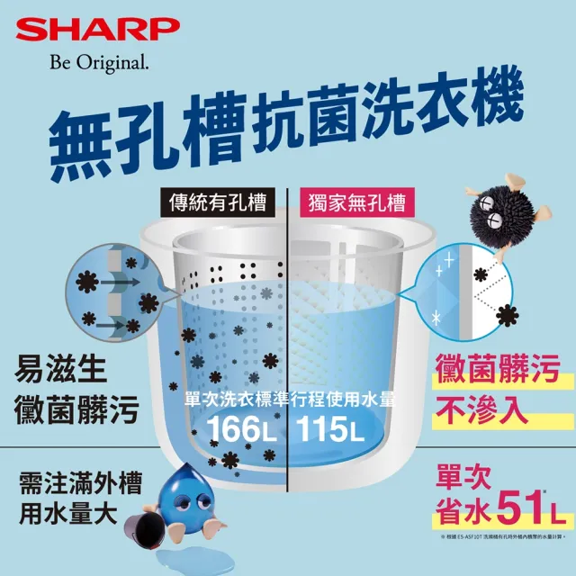 【SHARP 夏普】家電快配13公斤無孔槽變頻直立式洗衣機(ES-ASG13T)