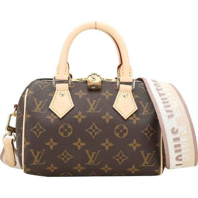 【Louis Vuitton 路易威登】M46222 Speedy Bandouliere 20 字母編織背帶經典帆布波士頓包(米棕)
