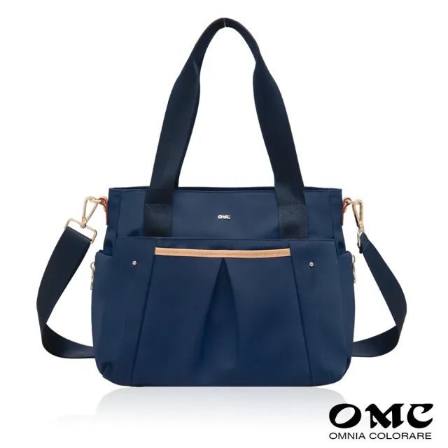 【OMC】雙11 抓皺流線型側背兩用通勤托特包82720-藏青