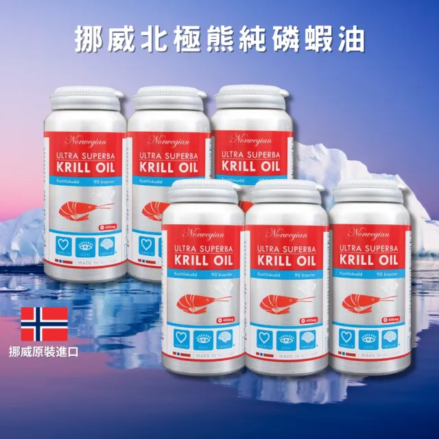 【Isbjorn 北極熊保健專家】南極純磷蝦油膠囊六瓶(保健禮盒 90顆/瓶 六瓶共540顆)
