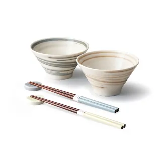 【有種創意食器】日本美濃燒 - 手繪渦彩對碗禮盒組 - 附筷及筷架(6件式)