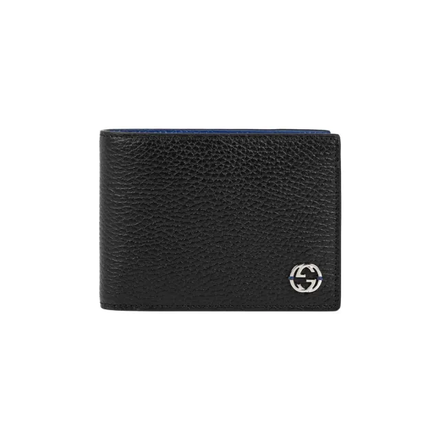 【GUCCI 古馳】金屬縫線雙G Logo 多卡層雙色短夾(黑色/藍色)