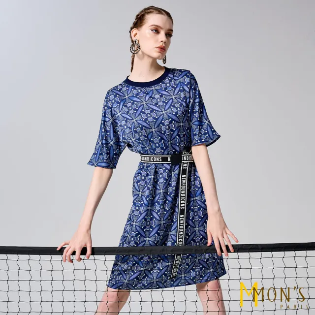 【MON’S】名品印花冰絲洋裝(直)