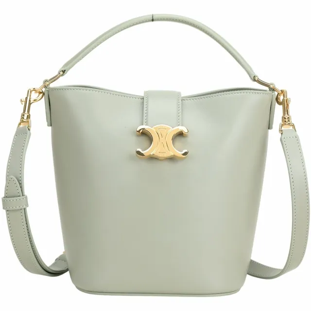 【CELINE】賽琳 LOUISE 小型 小牛皮手提 斜背兩用水桶包-灰綠(肩背包 手提包 水桶包)