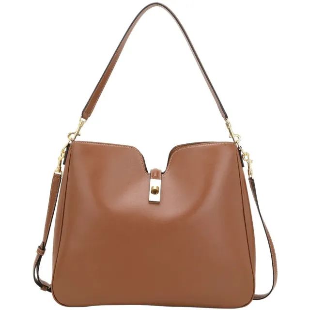 【CELINE】賽琳 Camille 16 Soft 中型 旋扣柔軟小牛皮肩背流浪包-黃褐棕(肩背包 手提包 流浪包)