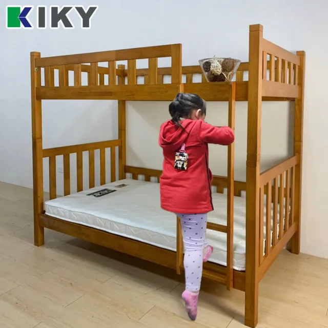【KIKY】柯博文實木雙層床架3件組 外宿租屋推薦款(雙層床+床墊X2)