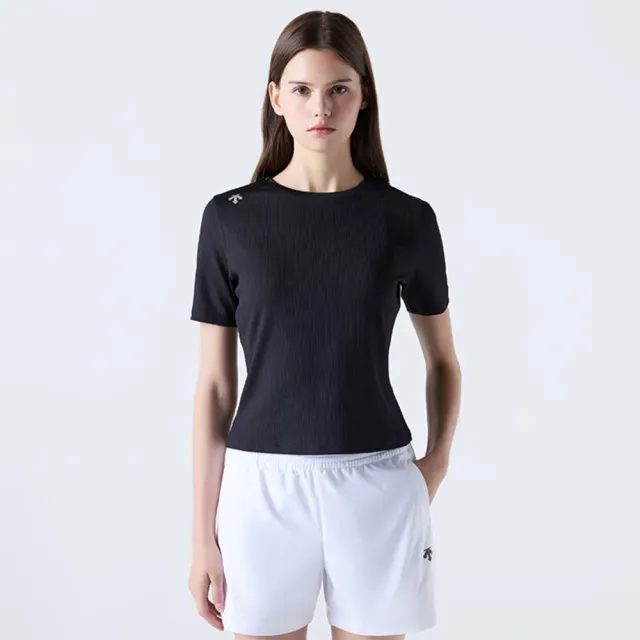 【DESCENTE】短袖上衣 女 快排 WOMENS RIBBED SHORT SLEEVE T-SHIRT 黑 SQ322PTS74-BLK0