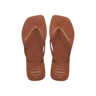 【havaianas 哈瓦仕】拖鞋 女鞋 夾腳拖 方形 素色 Slim Square Logo Pop Up 咖啡色 4148959-1976W (哈瓦士)