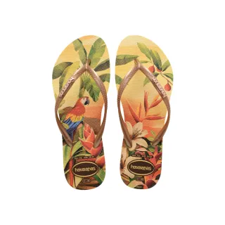 【havaianas 哈瓦仕】拖鞋 女鞋 夾腳拖 熱帶雨林 鸚鵡 椰子樹 Slim Tropical 玫瑰金 4122111-5559W