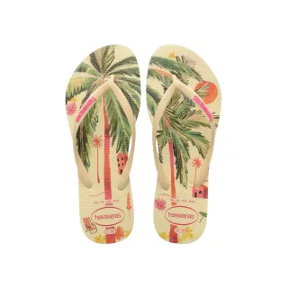 【havaianas 哈瓦仕】拖鞋 女鞋 夾腳拖 椰子樹 Slim Summer Bliss 米黃 4149813-9256W (哈瓦士)