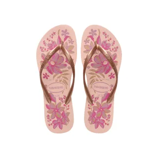 【havaianas 哈瓦仕】拖鞋 女鞋 夾腳拖 花卉 Slim Organic 玫瑰粉金 4132823-1184W (哈瓦士)