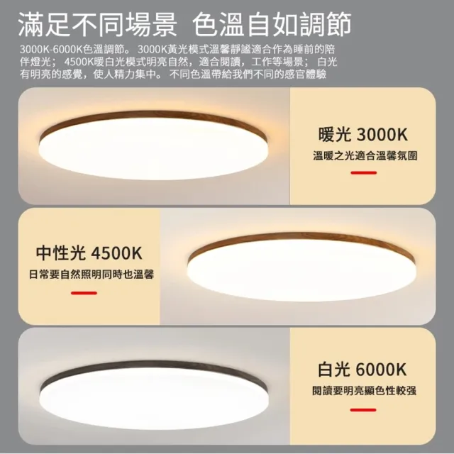 【聚美照明】5-7坪吸頂燈 50cmLED全光譜護眼臥室燈 三色變光附遙控 客廳燈 胡桃木簡約電燈（品牌保固）