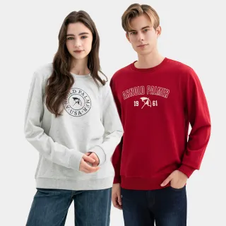 【Arnold Palmer 雨傘】男女裝-經典雨傘LOGO刺繡印花大學T(多款任選)