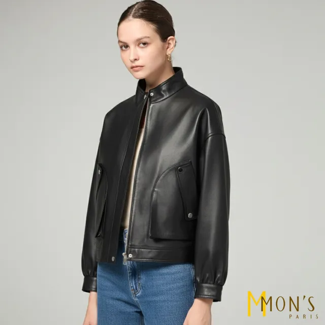 【MON’S】口袋造型立領皮外套(直)
