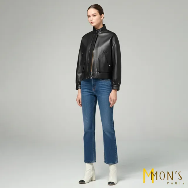 【MON’S】口袋造型立領皮外套(直)