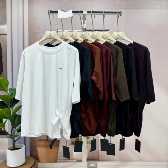 【SuperWands】韓系下擺抓皺設計五分袖上衣