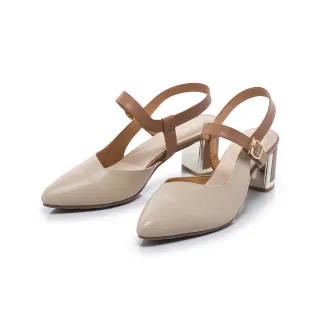 【FAIR LADY】芯太軟 溫柔雙色拼接繞帶高跟涼鞋(典雅杏、402863)