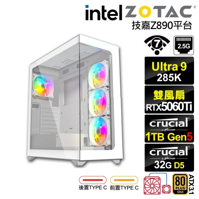 【NVIDIA】U9廿四核 RTX 5060 Ti 8G{BHCM6349B}水冷電競電腦(Ultra 9 285K/技嘉Z890/32G D5/1TB/WIFI)