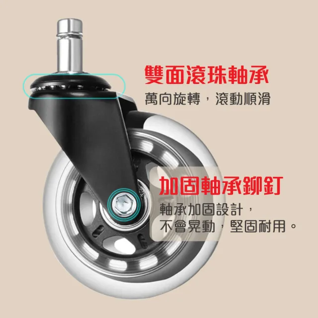 【G+ 居家】2組辦公椅2.5吋萬向輪5入組-透明黑(活動腳輪/電腦椅輪子/靜音輪/萬向輪/直插式)