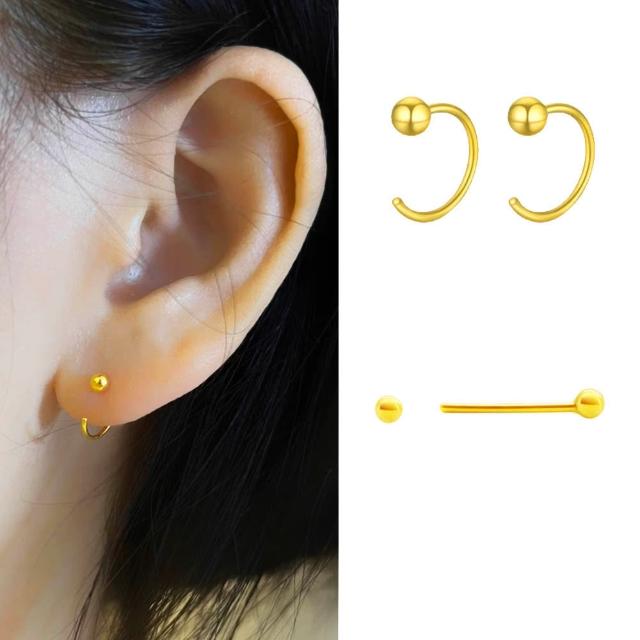 【迎鶴金品】黃金9999 養耳/小珠耳環(0.16錢正負1厘)