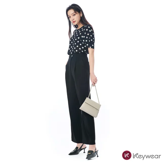 【KeyWear 奇威名品】黑白波點圓領短袖上衣