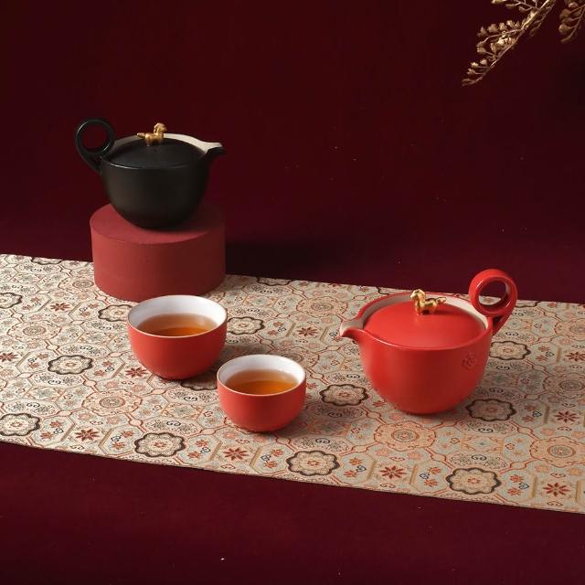 【LohasPottery 陸寶】馬上走運茶組-禪風黑/富貴紅(一壺搭配大小兩杯 喜慶禮盒 新年吉祥禮)