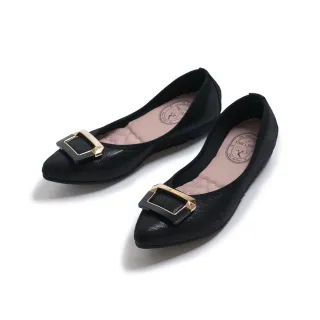 【FAIR LADY】我的旅行日記  摩登飾釦尖頭平底娃娃鞋(黑/502918 女鞋)