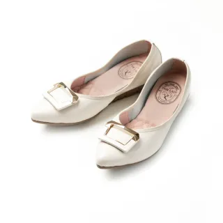 【FAIR LADY】我的旅行日記 摩登飾釦尖頭平底娃娃鞋(復古白/502918 女鞋)