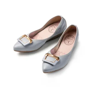 【FAIR LADY】我的旅行日記 摩登飾釦尖頭平底娃娃鞋(水潤藍/502918 女鞋)