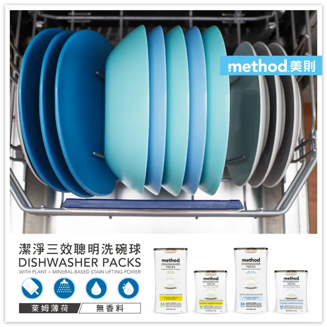 【method 美則】潔淨三效聰明洗碗球54顆x2(無香料 萊姆薄荷 洗碗機用 洗碗錠)