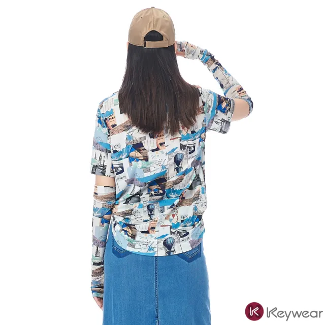 【KeyWear 奇威名品】海報印花絲襪短T短袖上衣