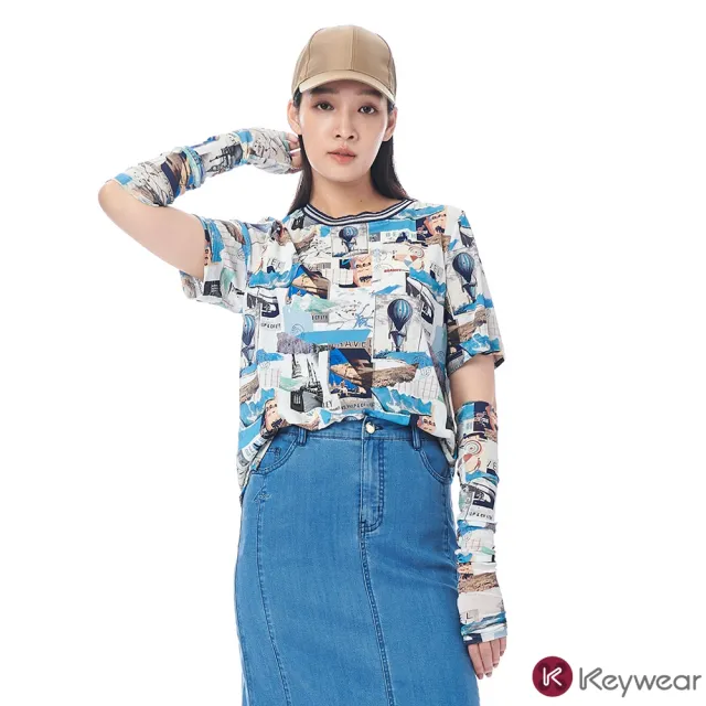 【KeyWear 奇威名品】海報印花絲襪短T短袖上衣