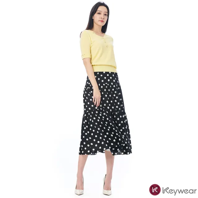 【KeyWear 奇威名品】黑白波點中長裙