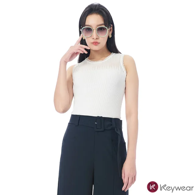 【KeyWear 奇威名品】拼接圓領針織背心