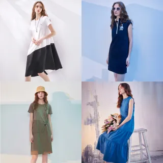 【Le Polka】不對稱撞色連身洋裝-女