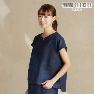 【YVONNE 以旺傢飾】亞麻素面連袖上衣-深丈青