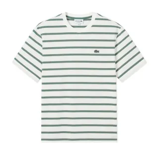 【LACOSTE】男裝-潮流街頭感寬條紋短袖T恤(綠/白色)