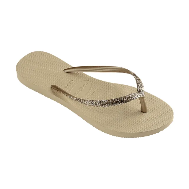 【havaianas 哈瓦仕】拖鞋 女鞋 夾腳拖 閃亮 細帶 Slim Glitter II 沙灰色 4146975-0154W (哈瓦士)