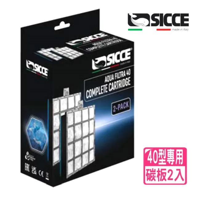 【SICCE】希捷 40型外掛專用濾材 靜音型多功能外掛-替換碳板×2.生化棉×2(義大利製造台灣公司貨026)
