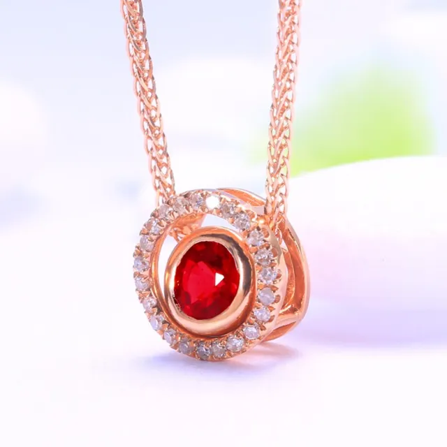 海斯珠寶 25分天然紅寶石 18K金鑽石項鍊 一款兩用設計 圓形明亮式切割 送禮推薦 日常百搭