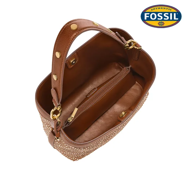 【FOSSIL】Jessie 真皮肩背水桶包-馬鞍紋編織 ZB11198994