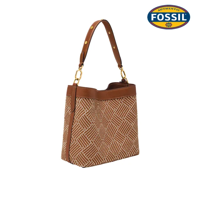 【FOSSIL】Jessie 真皮肩背水桶包-馬鞍紋編織 ZB11198994