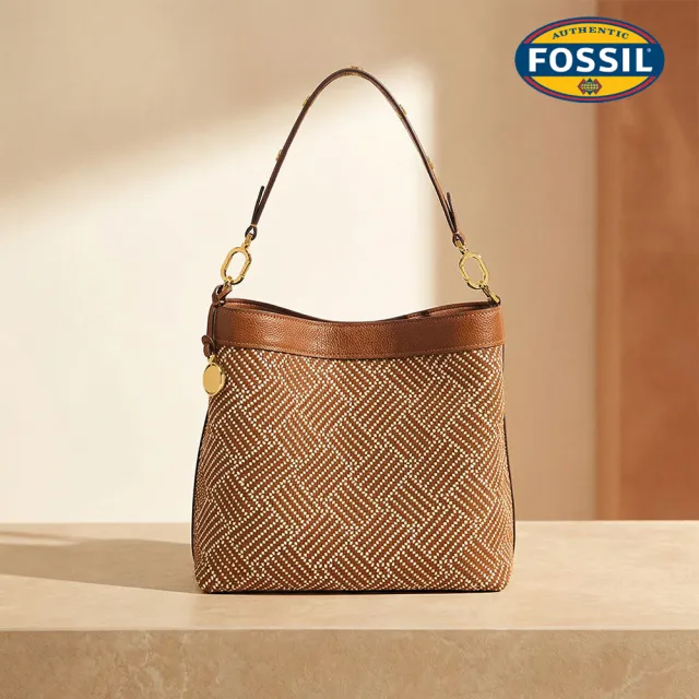 【FOSSIL】Jessie 真皮肩背水桶包-馬鞍紋編織 ZB11198994