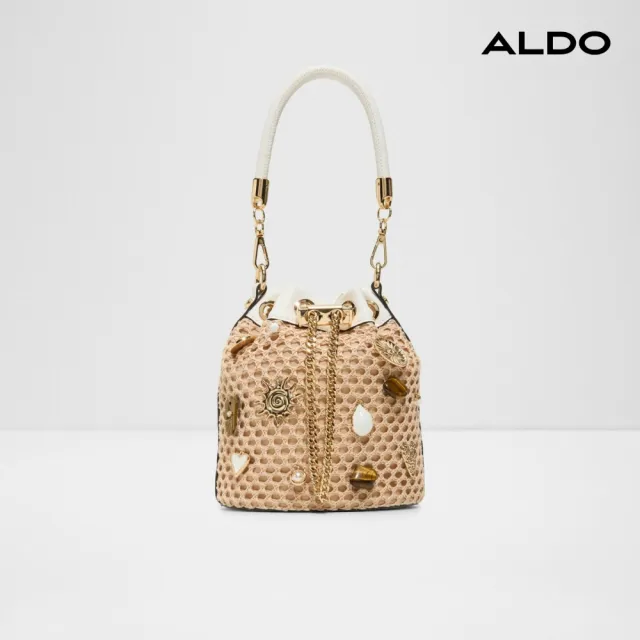 【ALDO】SHELLINA-波希米亞風編織斜背水桶包(淺棕色)