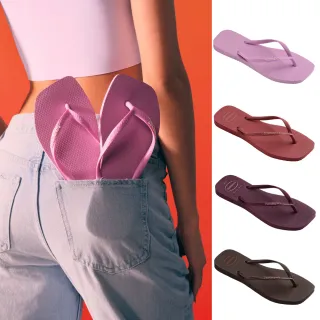 【havaianas 哈瓦仕】拖鞋 女鞋 夾腳拖 方形 鑽石切割 Slim Square Logo Pop Up 共4色