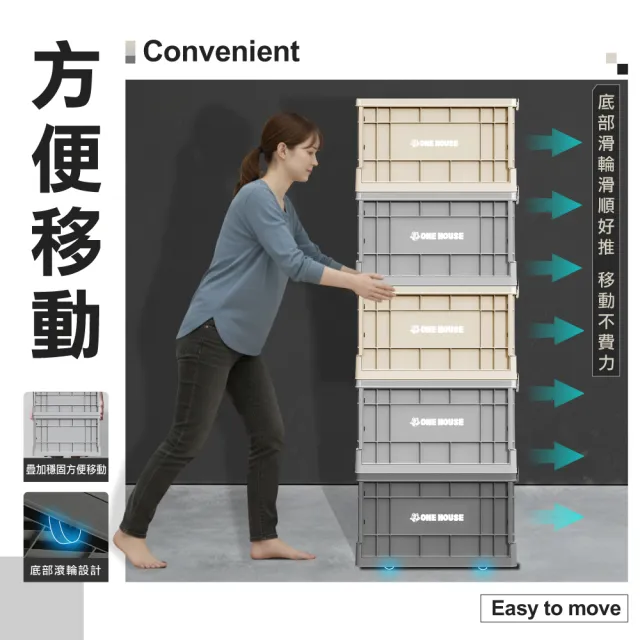 【ONE HOUSE】75L 61寬藤原工業風折疊收納箱-高款2入(整理箱 收納盒 收納櫃 折疊箱)