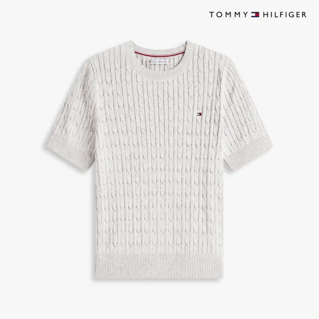 【TOMMY HILFIGER】官方旗艦館絞花針織短袖針織上衣_灰色