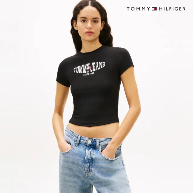 【TOMMY HILFIGER】官方旗艦館羅紋合身短袖T恤_黑色
