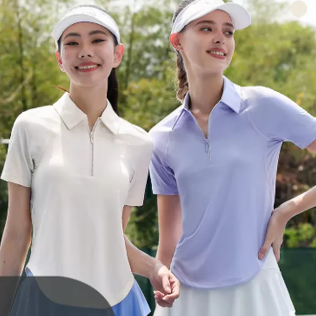 【FIZZCOCO】現貨91 涼感半拉鍊短袖POLO 羽毛球網球運動速乾短袖上衣(共3色 糯米白 薄荷綠 蘭花紫) )