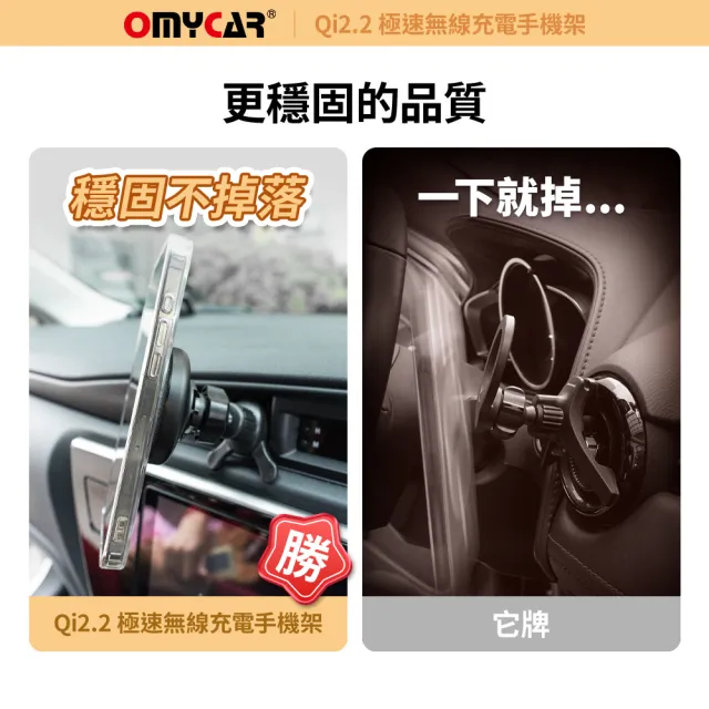 【OMyCar】OMyCar Qi2.2 極速無線充電手機架(送-冷氣口支架)-快 國家認證 一年保固 (強力磁吸 感應充電)